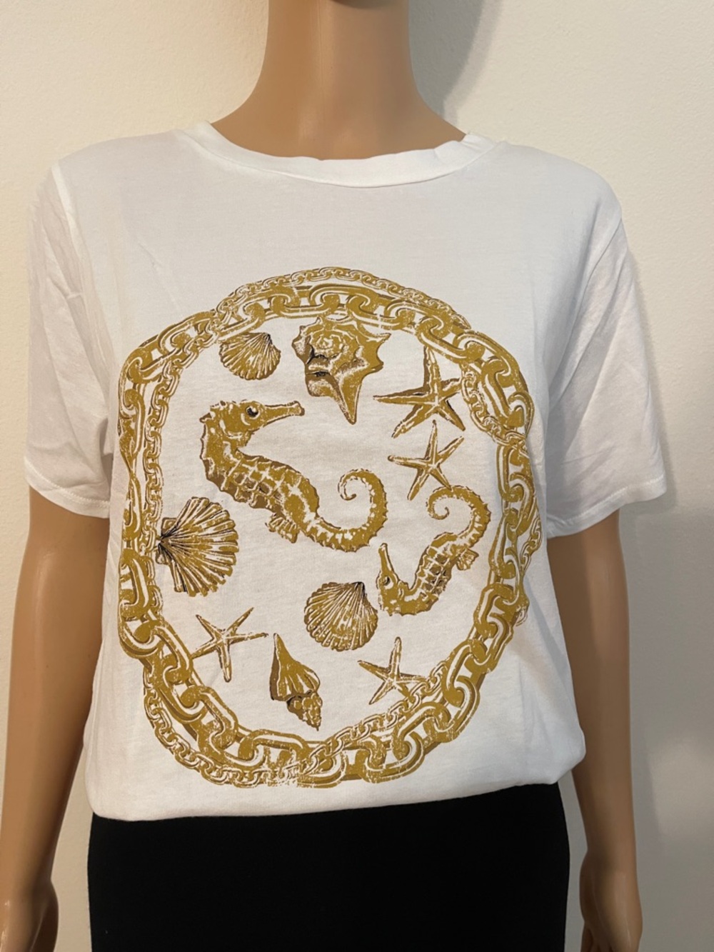 NWT White Tee with Gold Sea Life Design